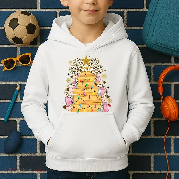 Teacher Pencil Christmas Tree Kids Hoodie