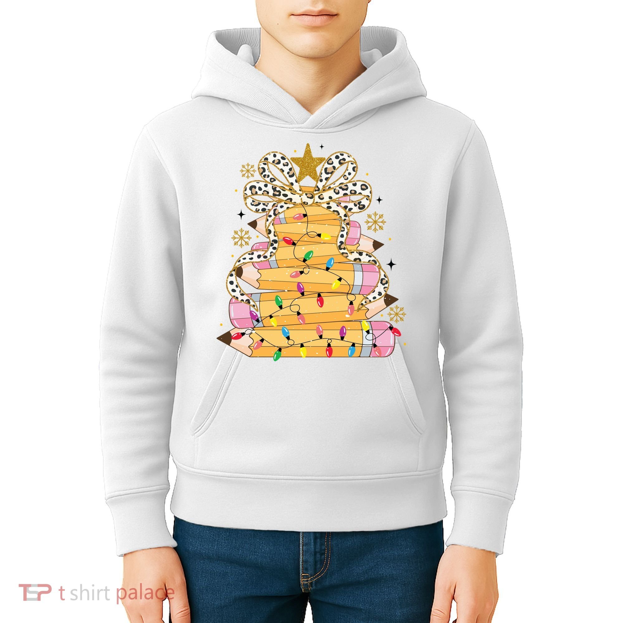 Teacher Pencil Christmas Tree Kids Hoodie
