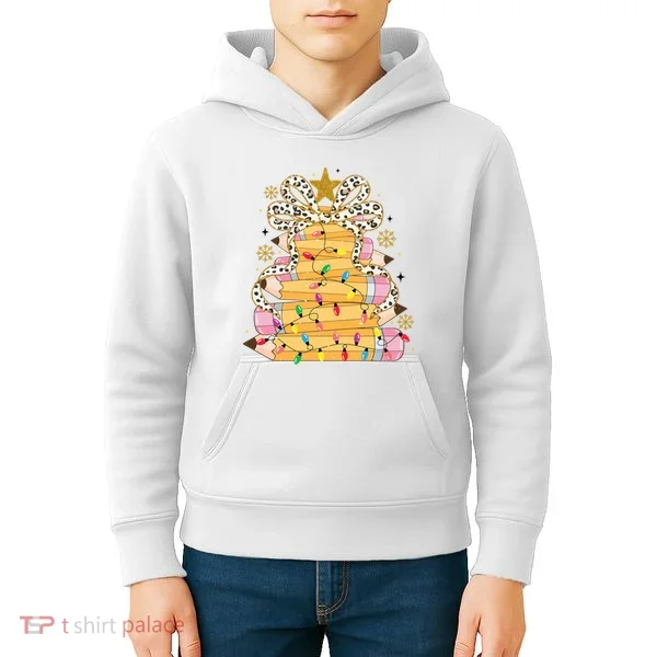 Teacher Pencil Christmas Tree Kids Hoodie