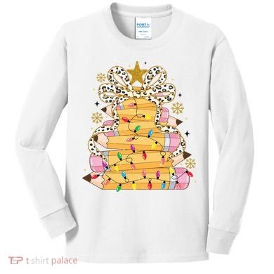 Teacher Pencil Christmas Tree Kids Long Sleeve Shirt