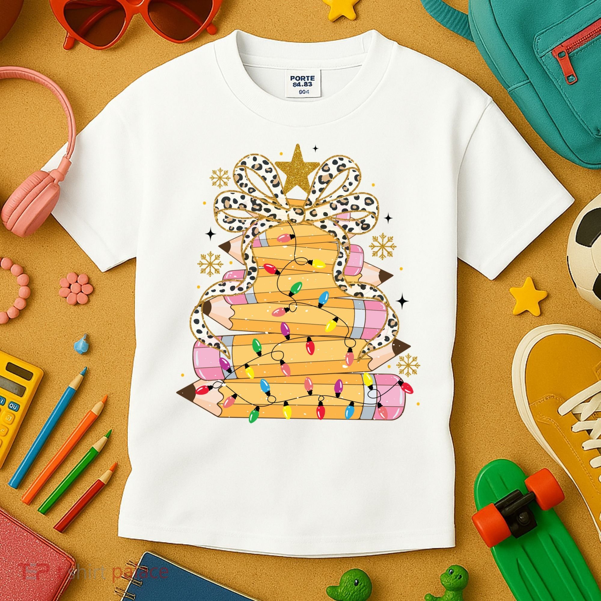 Teacher Pencil Christmas Tree Kids T-Shirt