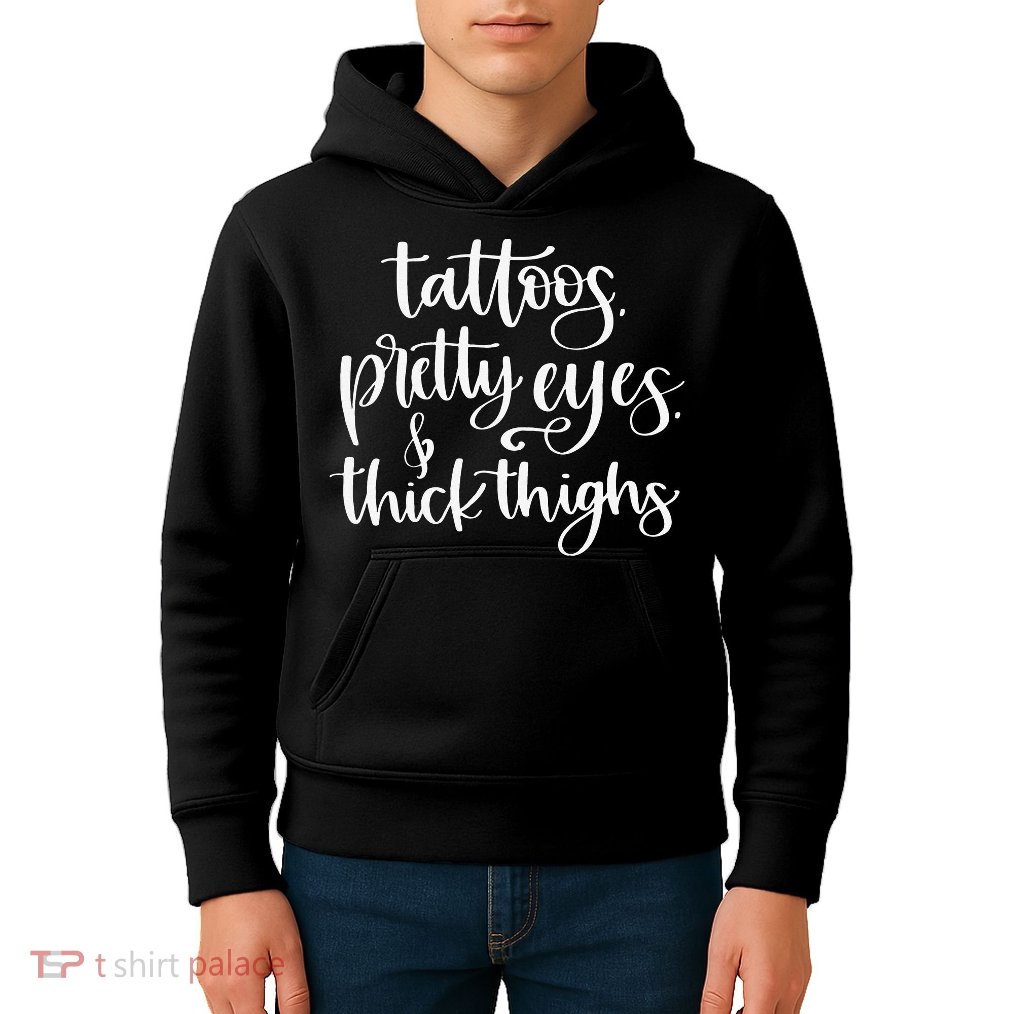Tattoos Pretty Eyes Thick Thighs Kids Hoodie