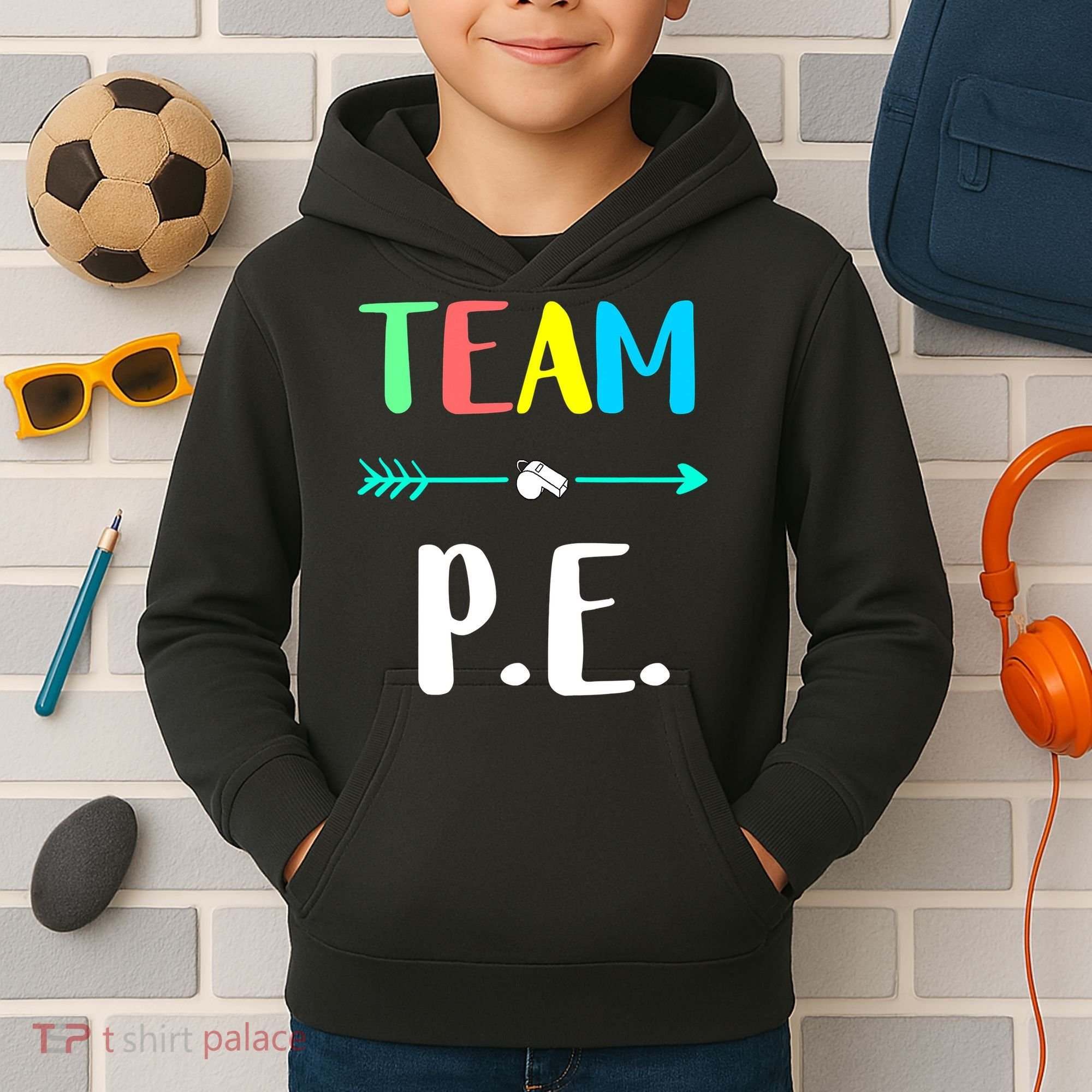 Team P E School Teacher PE Teacher Strong Physical Teacher Kids Hoodie