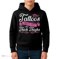 Tattoos Pretty Eyes And Thick Thighs Kids Hoodie thumb 4