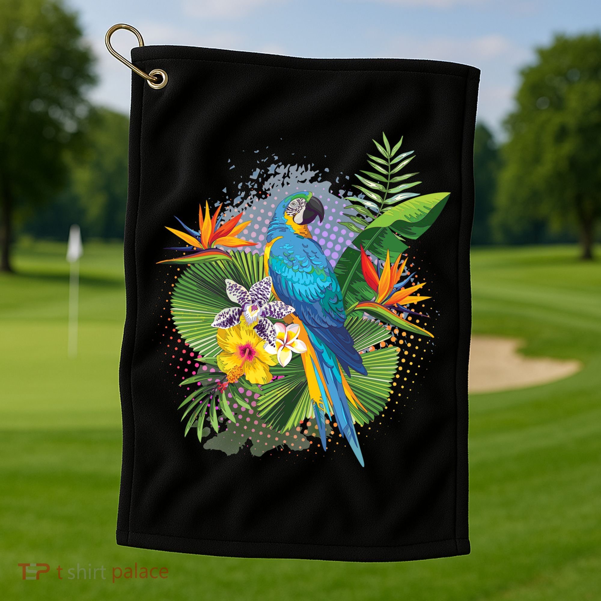 Tropical Paradise Flower Parrot Golf Towel
