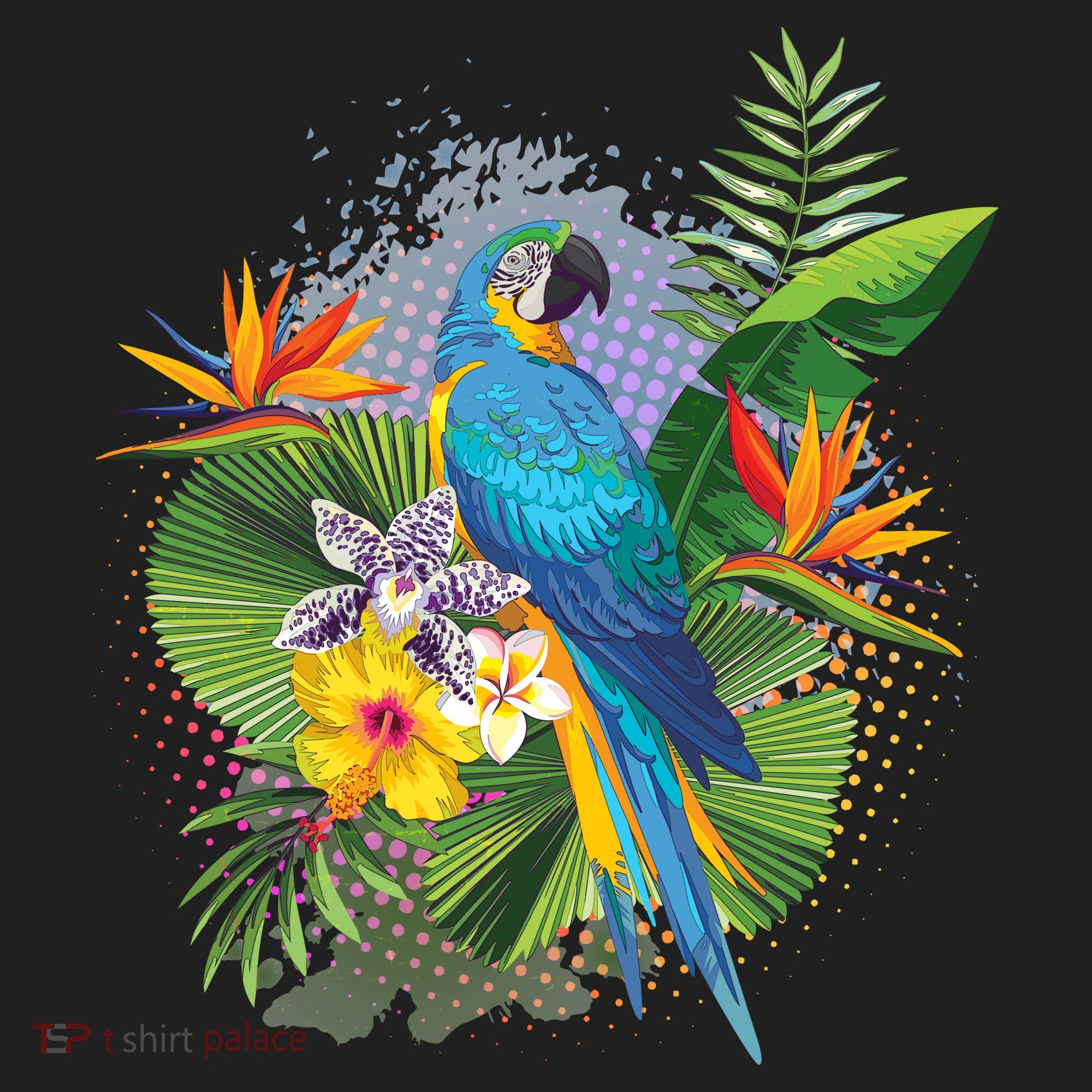 Tropical Paradise Flower Parrot Golf Towel