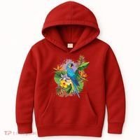 Tropical Paradise Flower Parrot Kids Hoodie thumb 0