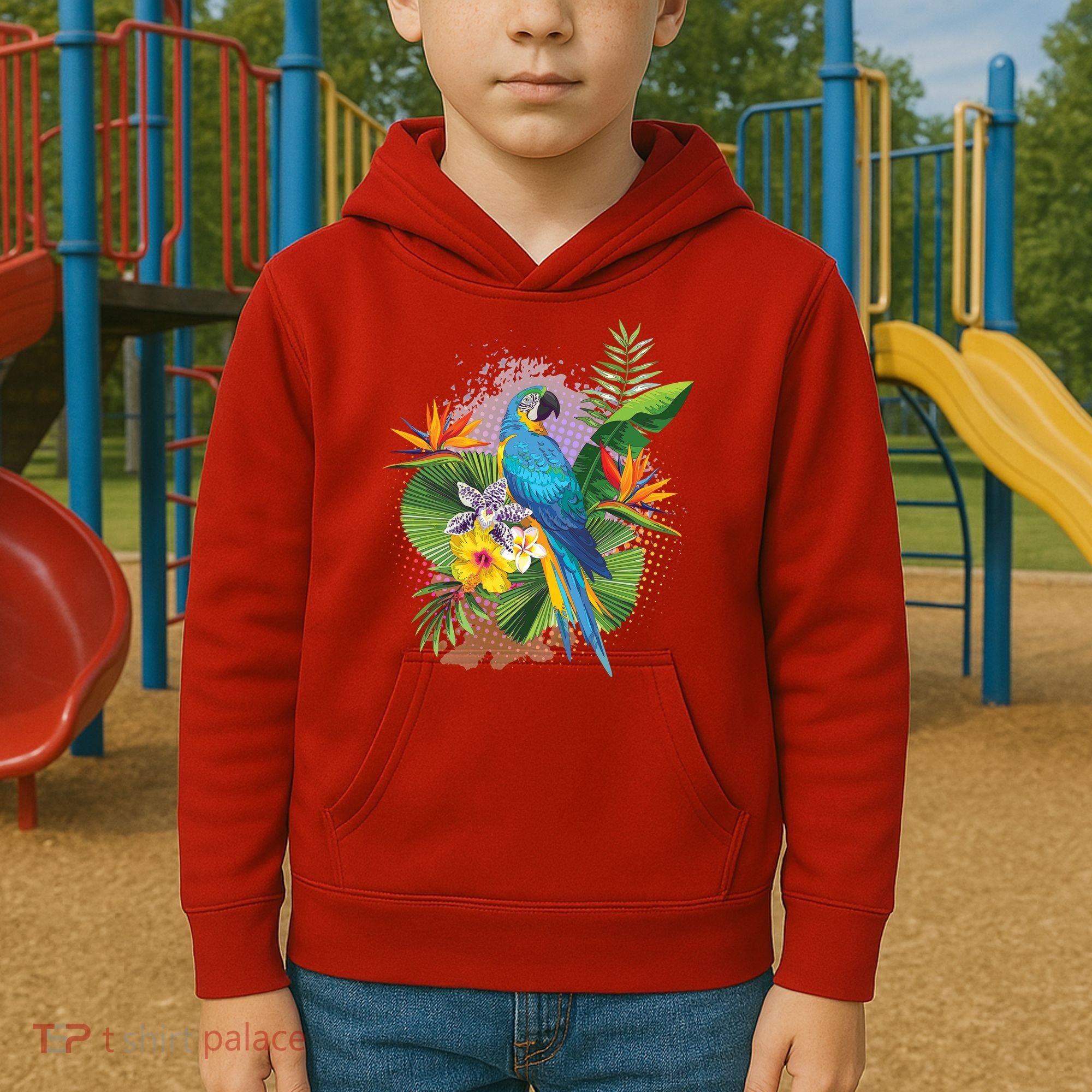 Tropical Paradise Flower Parrot Kids Hoodie