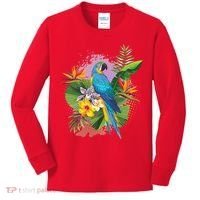 Tropical Paradise Flower Parrot Kids Long Sleeve Shirt thumb 0