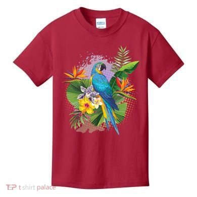 Tropical Paradise Flower Parrot Kids T-Shirt