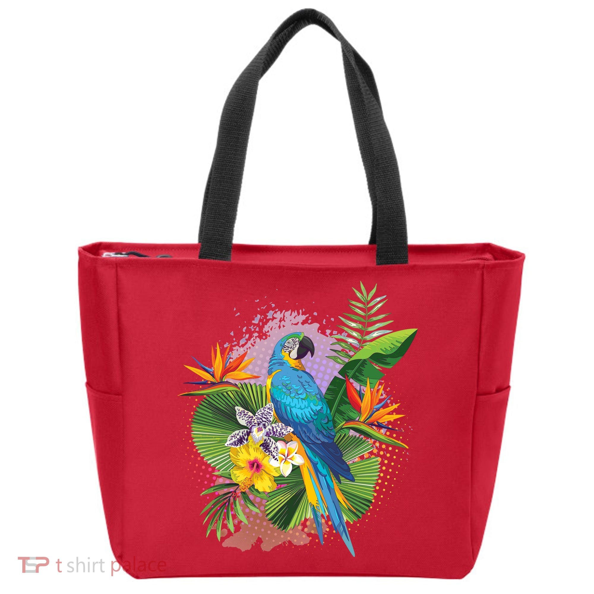 Tropical Paradise Flower Parrot Tote Bag