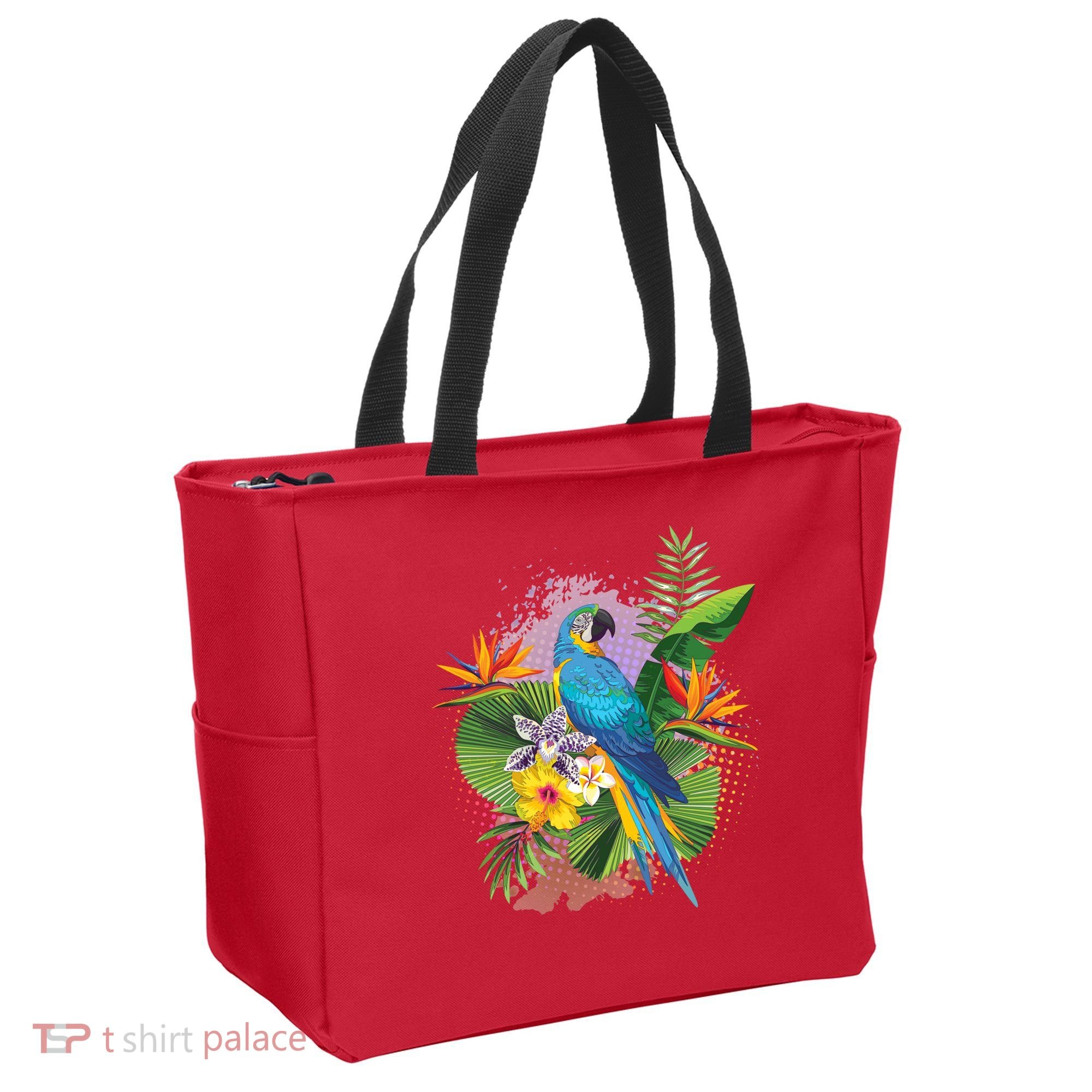 Tropical Paradise Flower Parrot Tote Bag