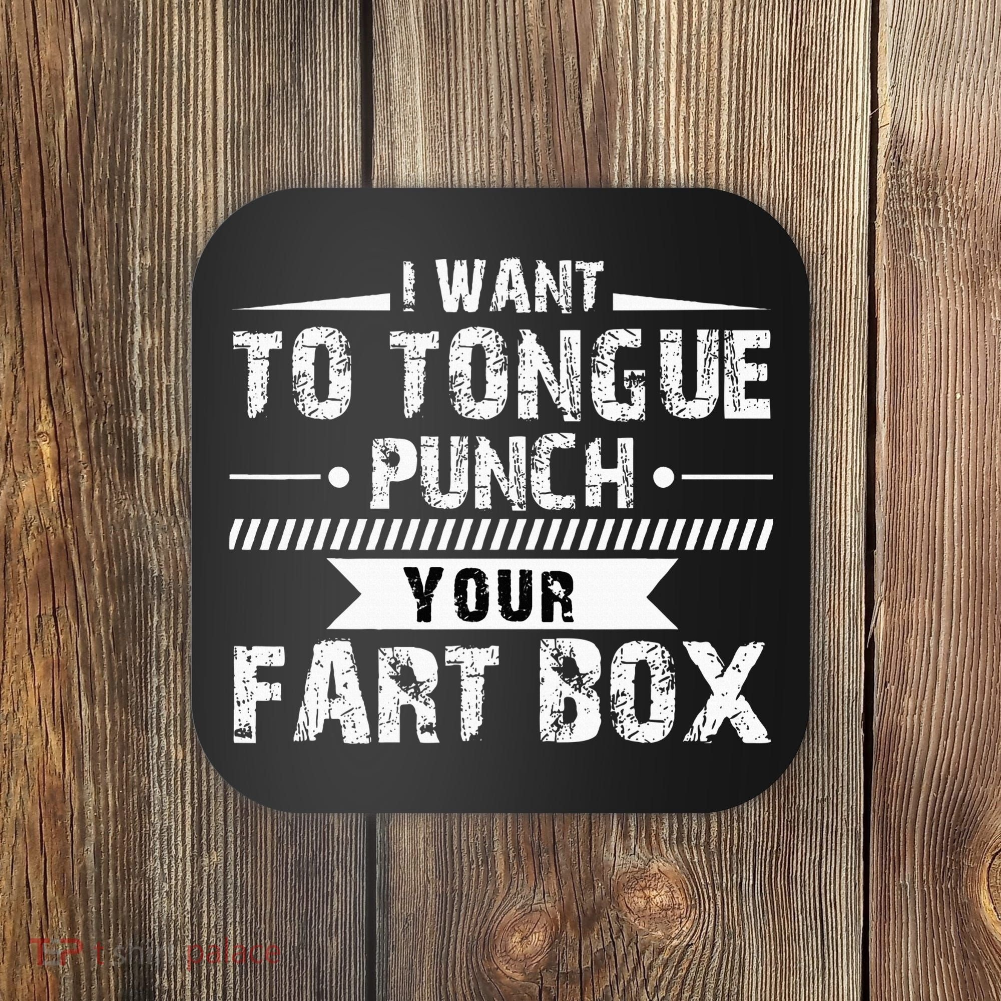 Tongue Punch Fart Box Funny Word Pun Humor Sarcasm Joke Gag Coaster