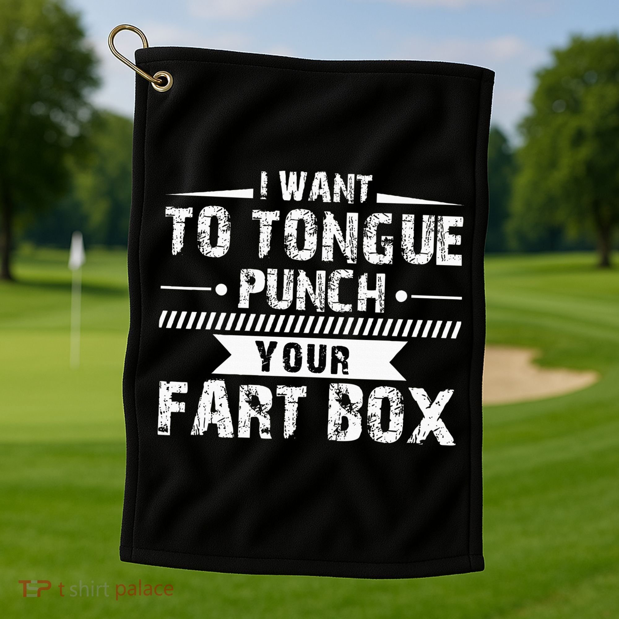 Tongue Punch Fart Box Funny Word Pun Humor Sarcasm Joke Gag Golf Towel