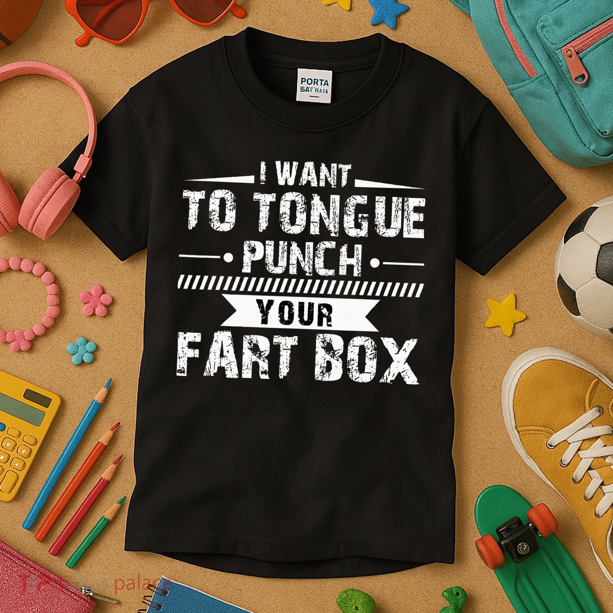 Tongue Punch Fart Box Funny Word Pun Humor Sarcasm Joke Gag Kids T-Shirt