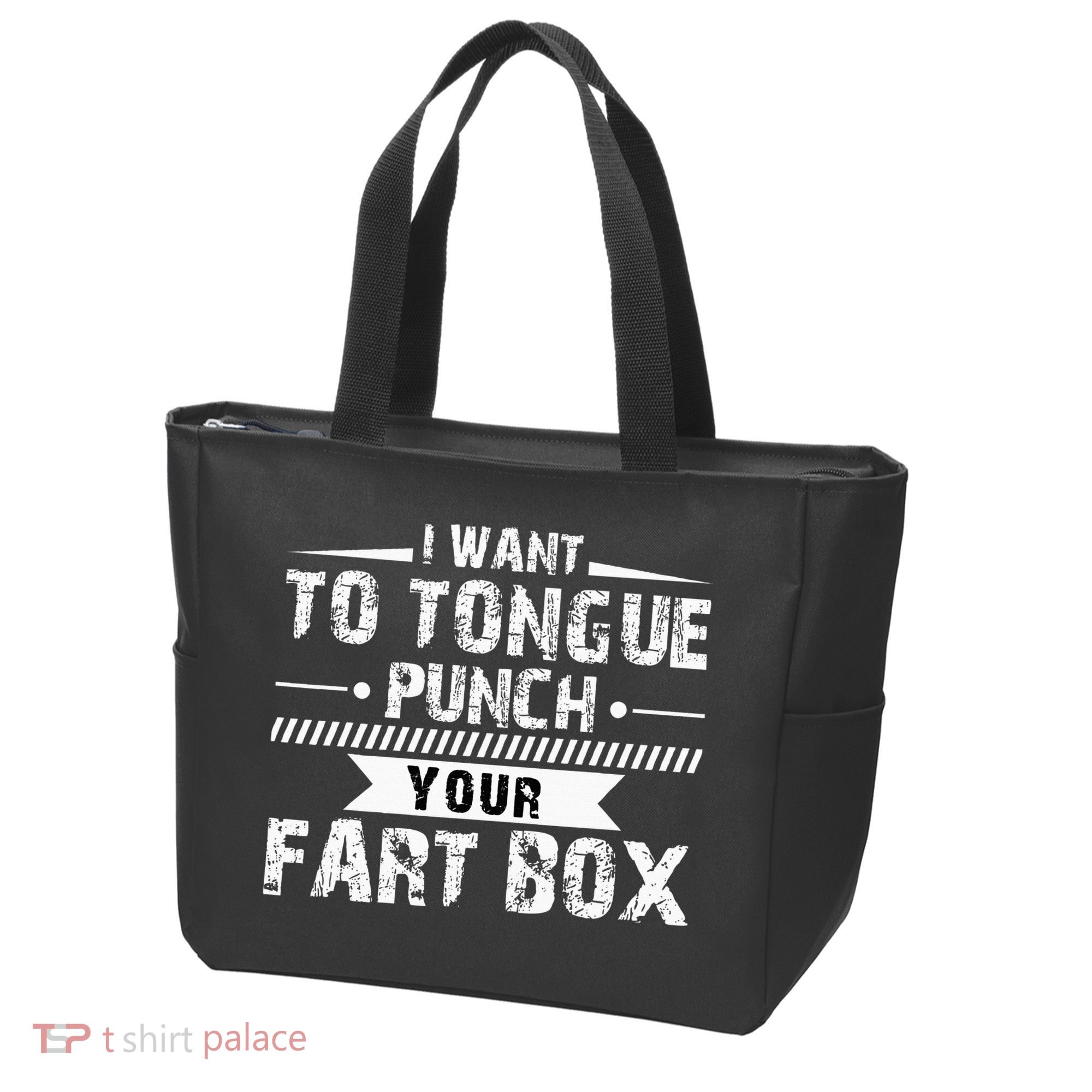 Tongue Punch Fart Box Funny Word Pun Humor Sarcasm Joke Gag Tote Bag
