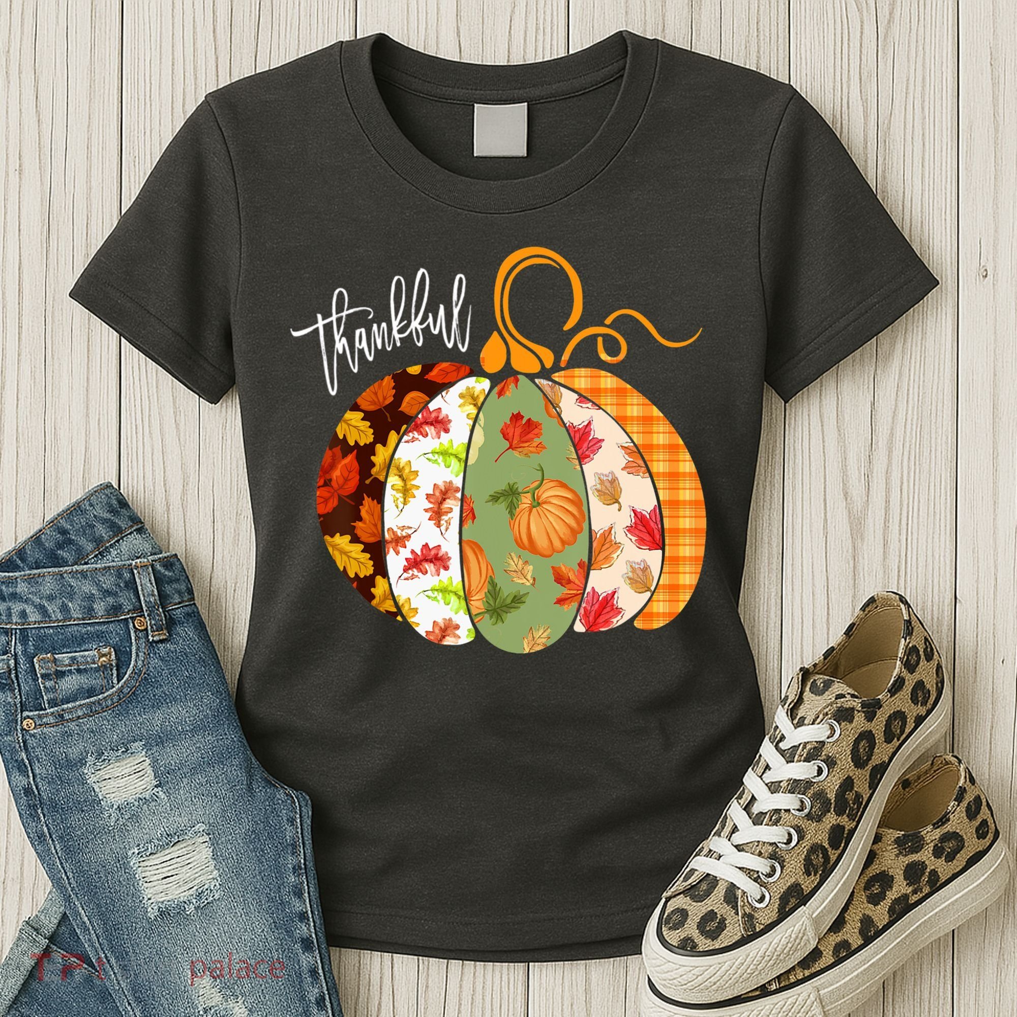 Thankful Pumpkin Fall Autumn Cute Halloween Women's T-Shirt