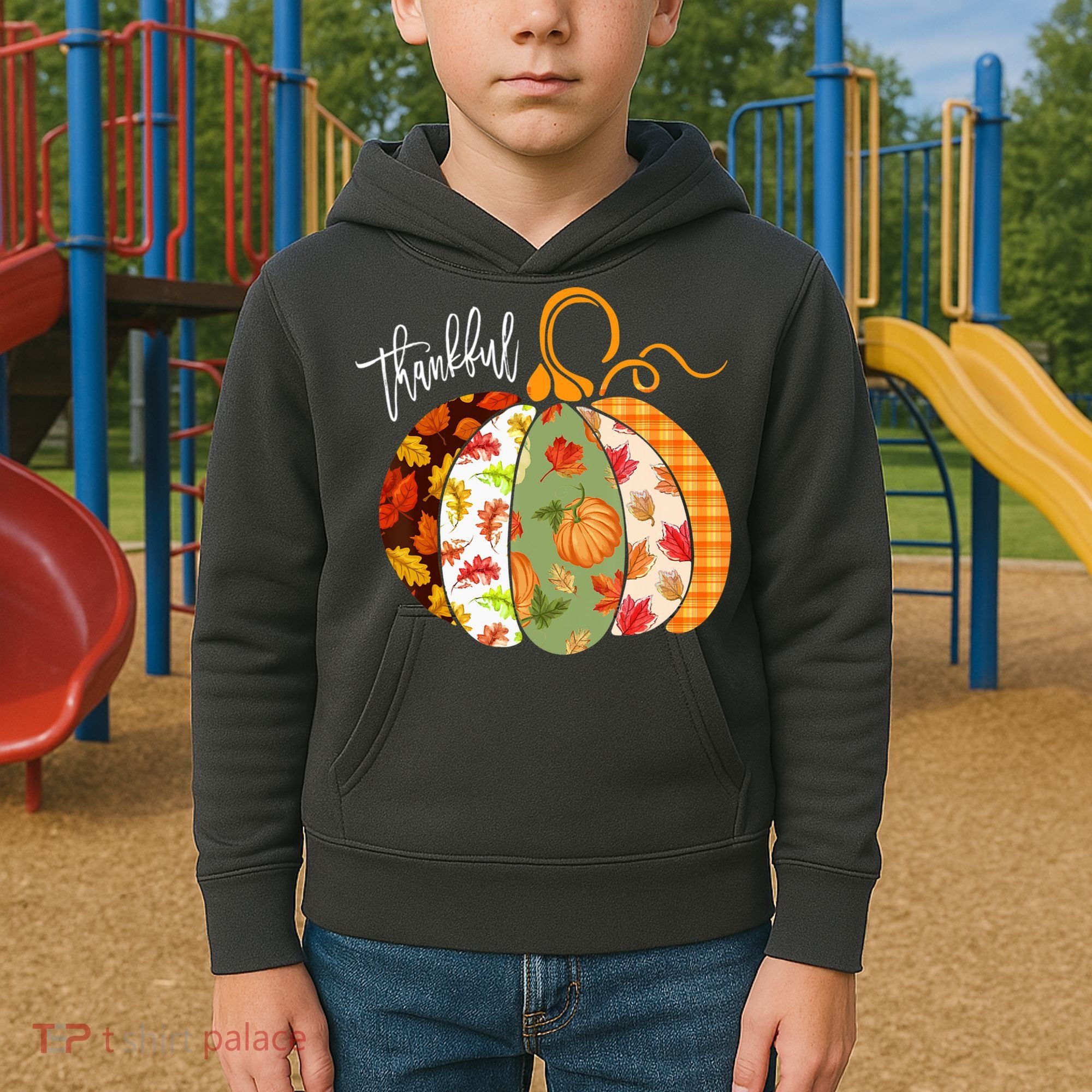 Thankful Pumpkin Fall Autumn Cute Halloween Kids Hoodie