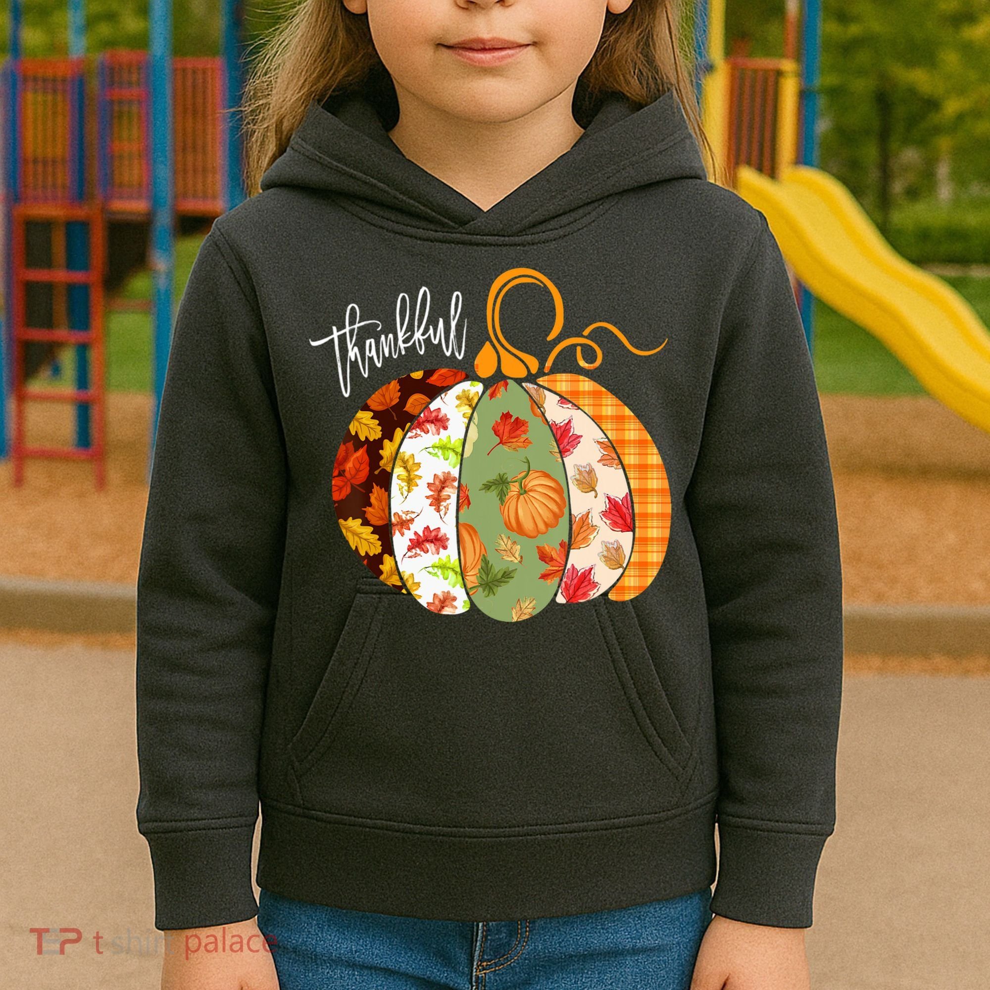 Thankful Pumpkin Fall Autumn Cute Halloween Kids Hoodie