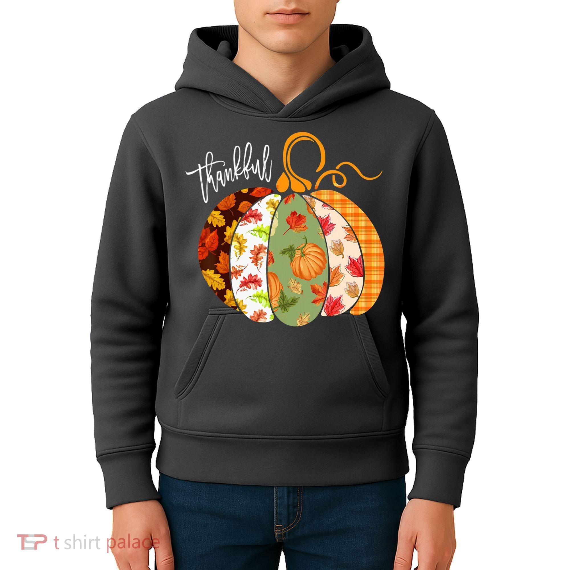Thankful Pumpkin Fall Autumn Cute Halloween Kids Hoodie