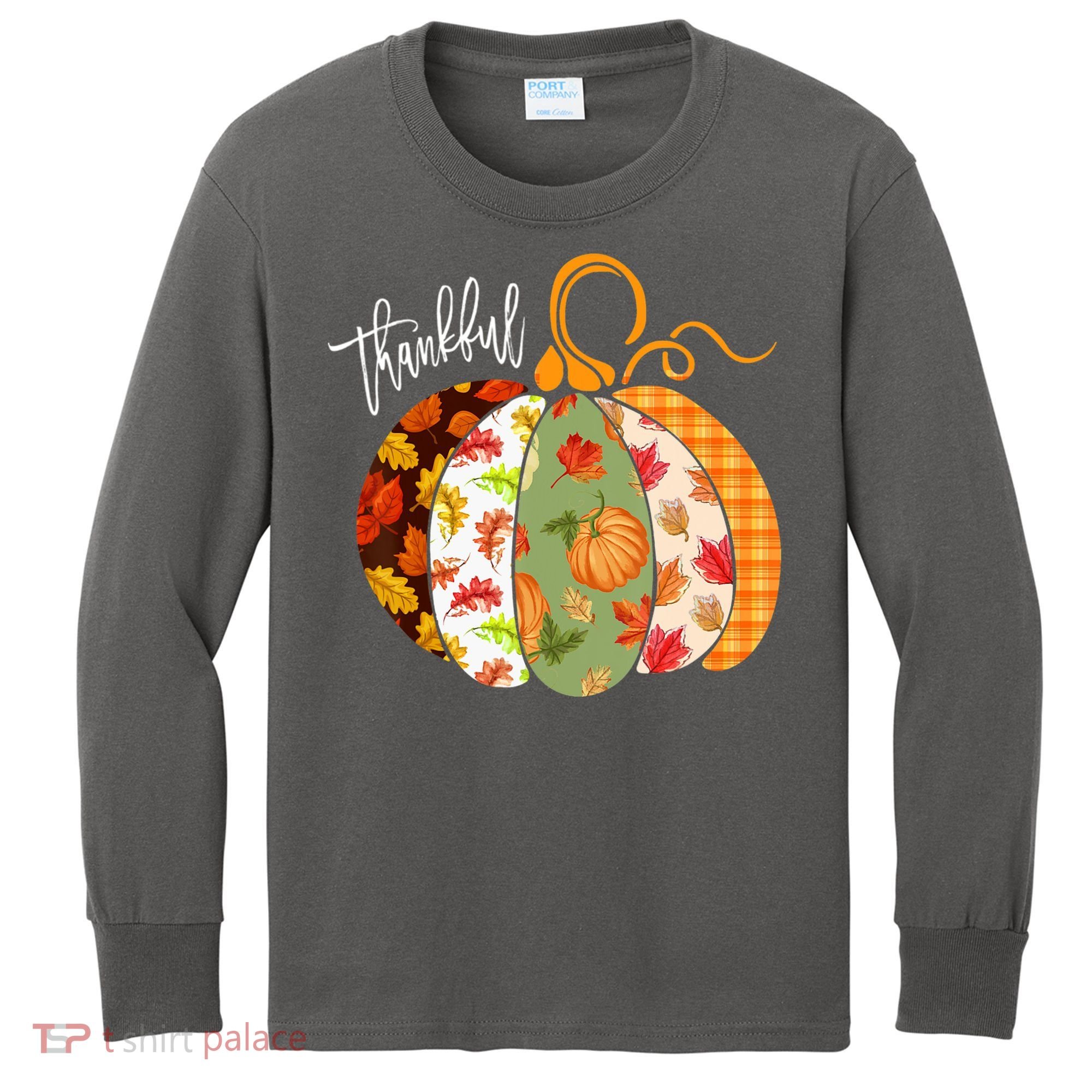 Thankful Pumpkin Fall Autumn Cute Halloween Kids Long Sleeve Shirt