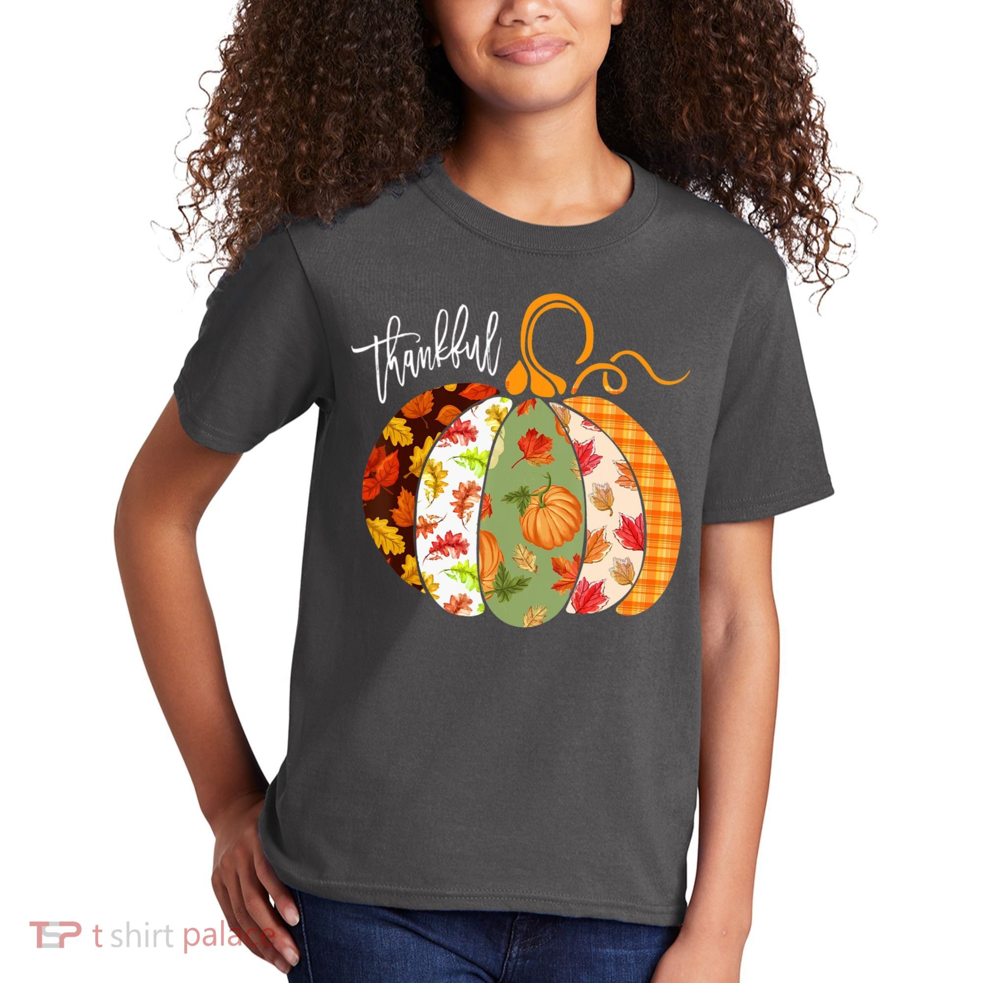 Thankful Pumpkin Fall Autumn Cute Halloween Kids T-Shirt