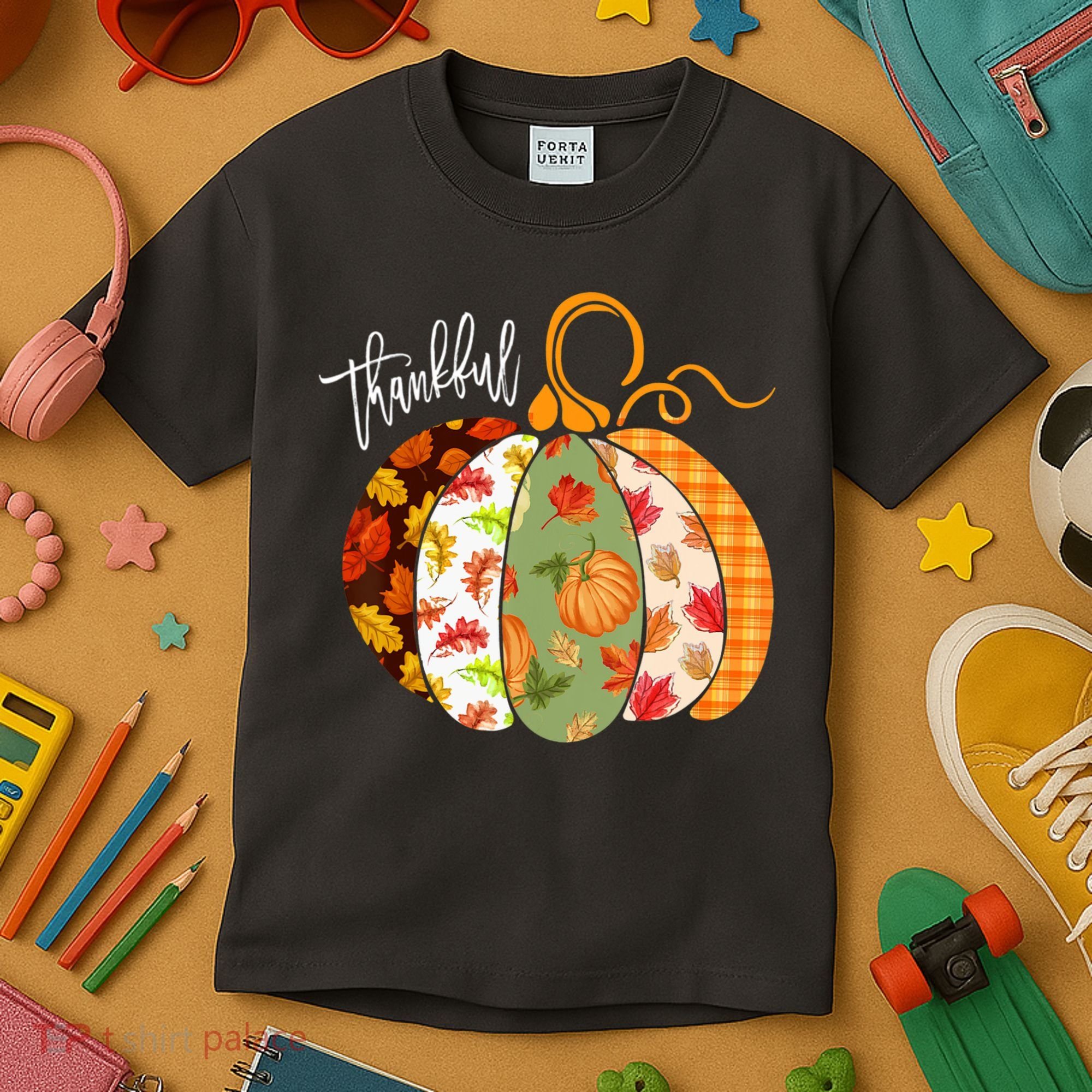 Thankful Pumpkin Fall Autumn Cute Halloween Kids T-Shirt