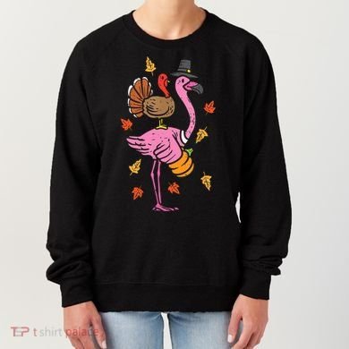 Turkey Pilgrim Flamingo Funny Thanksgiving Women's Sweatshirt