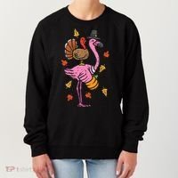 Turkey Pilgrim Flamingo Funny Thanksgiving Women's Sweatshirt thumb 0