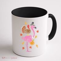 Turkey Pilgrim Flamingo Funny Thanksgiving Coffee Mug thumb 1