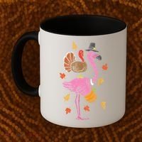 Turkey Pilgrim Flamingo Funny Thanksgiving Coffee Mug thumb 2