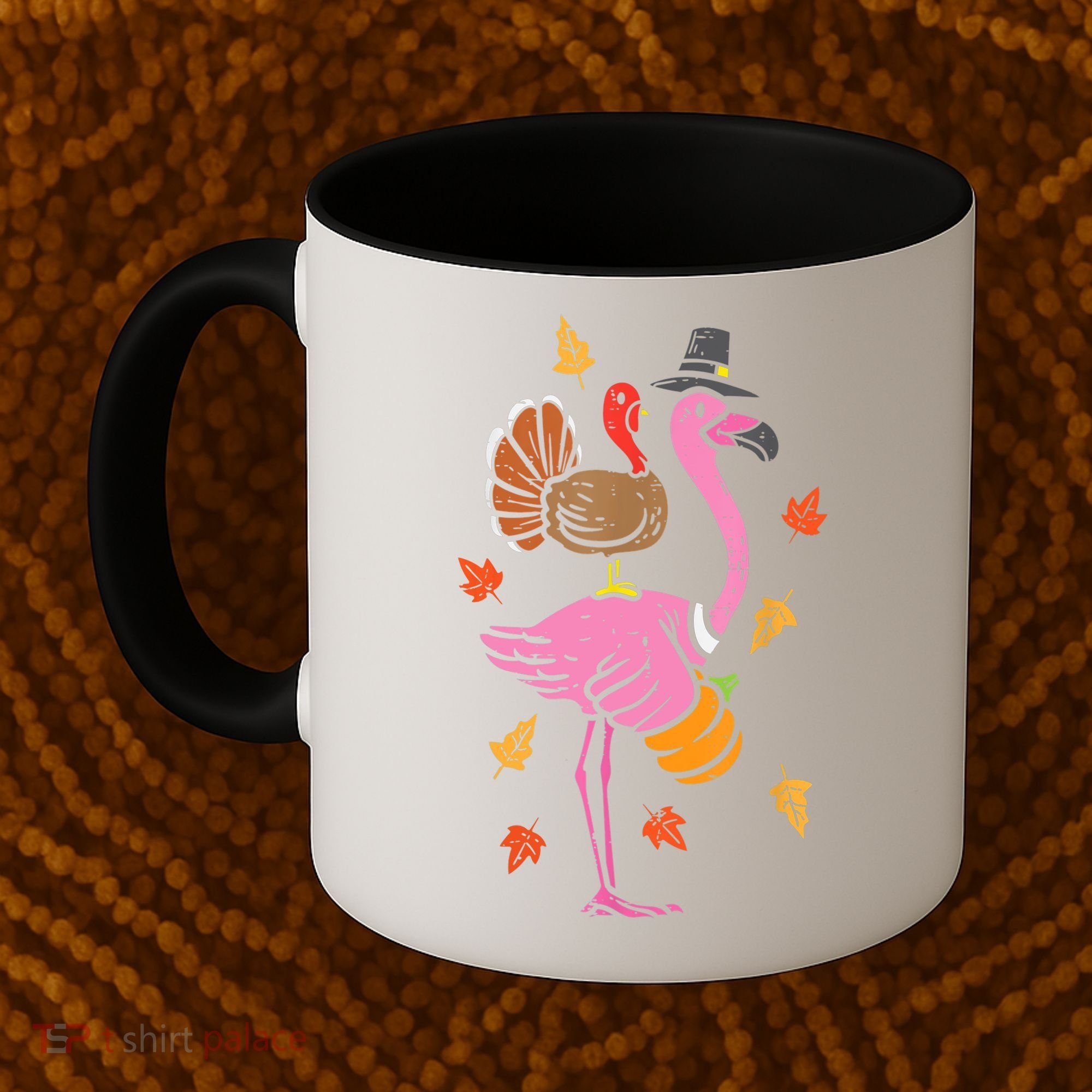 Turkey Pilgrim Flamingo Funny Thanksgiving Coffee Mug
