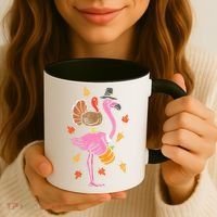 Turkey Pilgrim Flamingo Funny Thanksgiving Coffee Mug thumb 3