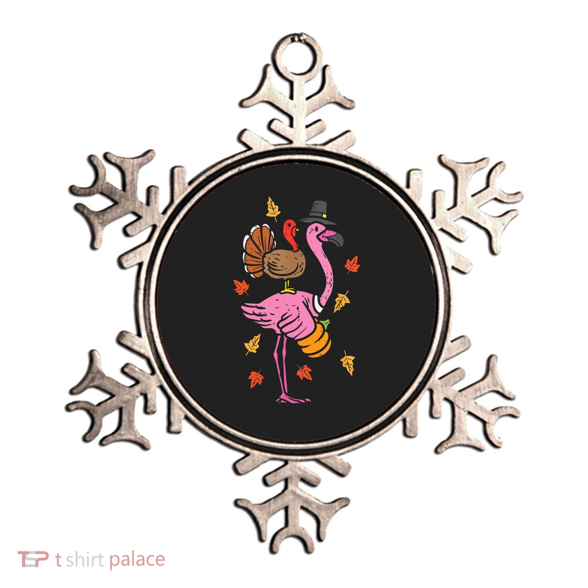 Turkey Pilgrim Flamingo Funny Thanksgiving Ornament