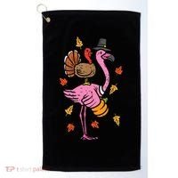 Turkey Pilgrim Flamingo Funny Thanksgiving Golf Towel thumb 0