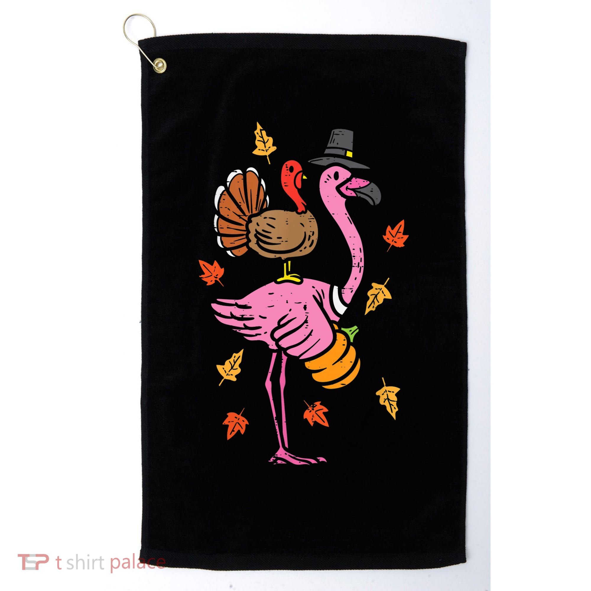 Turkey Pilgrim Flamingo Funny Thanksgiving Golf Towel