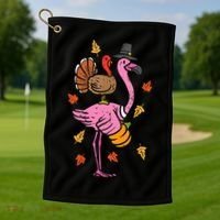 Turkey Pilgrim Flamingo Funny Thanksgiving Golf Towel thumb 1