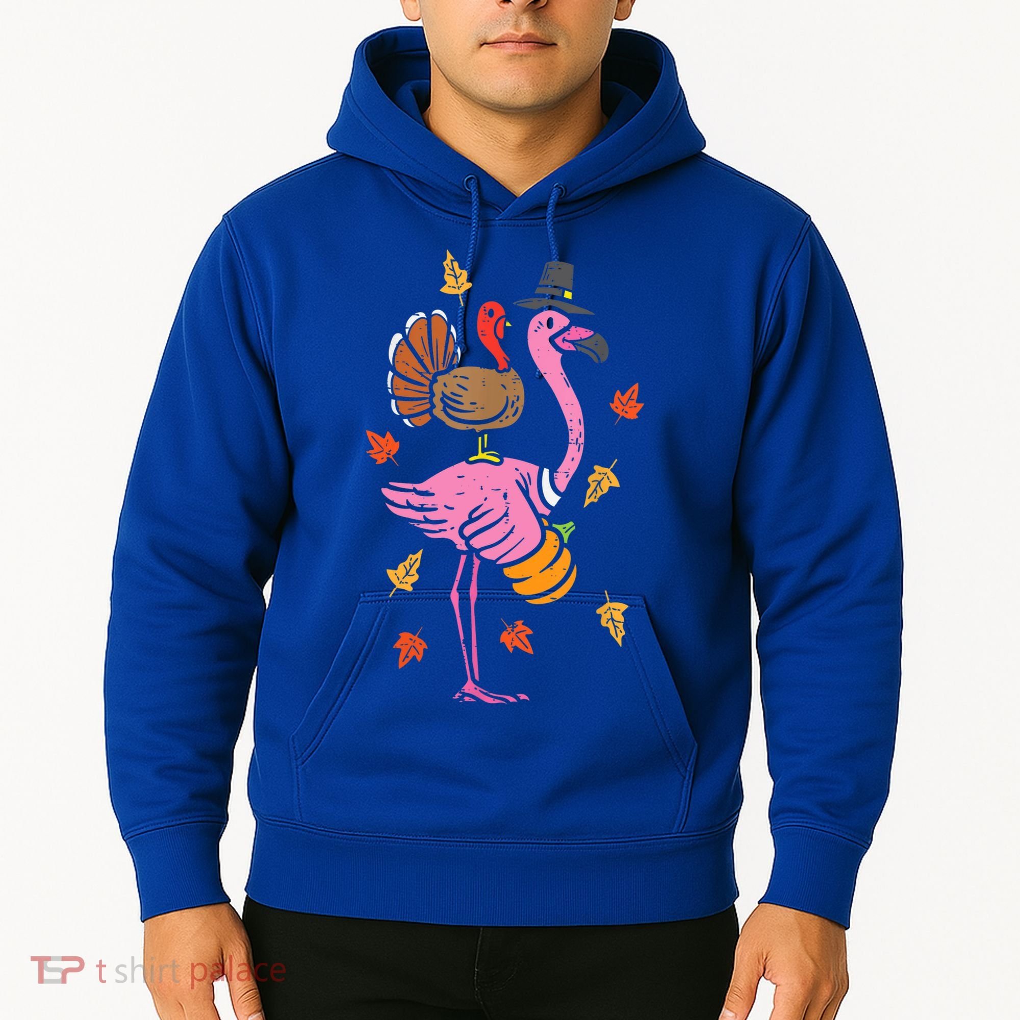 Turkey Pilgrim Flamingo Funny Thanksgiving Hoodie