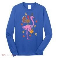 Turkey Pilgrim Flamingo Funny Thanksgiving Long Sleeve Shirt thumb 0