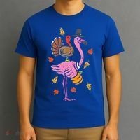 Turkey Pilgrim Flamingo Funny Thanksgiving T-Shirt thumb 3