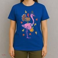 Turkey Pilgrim Flamingo Funny Thanksgiving T-Shirt thumb 4