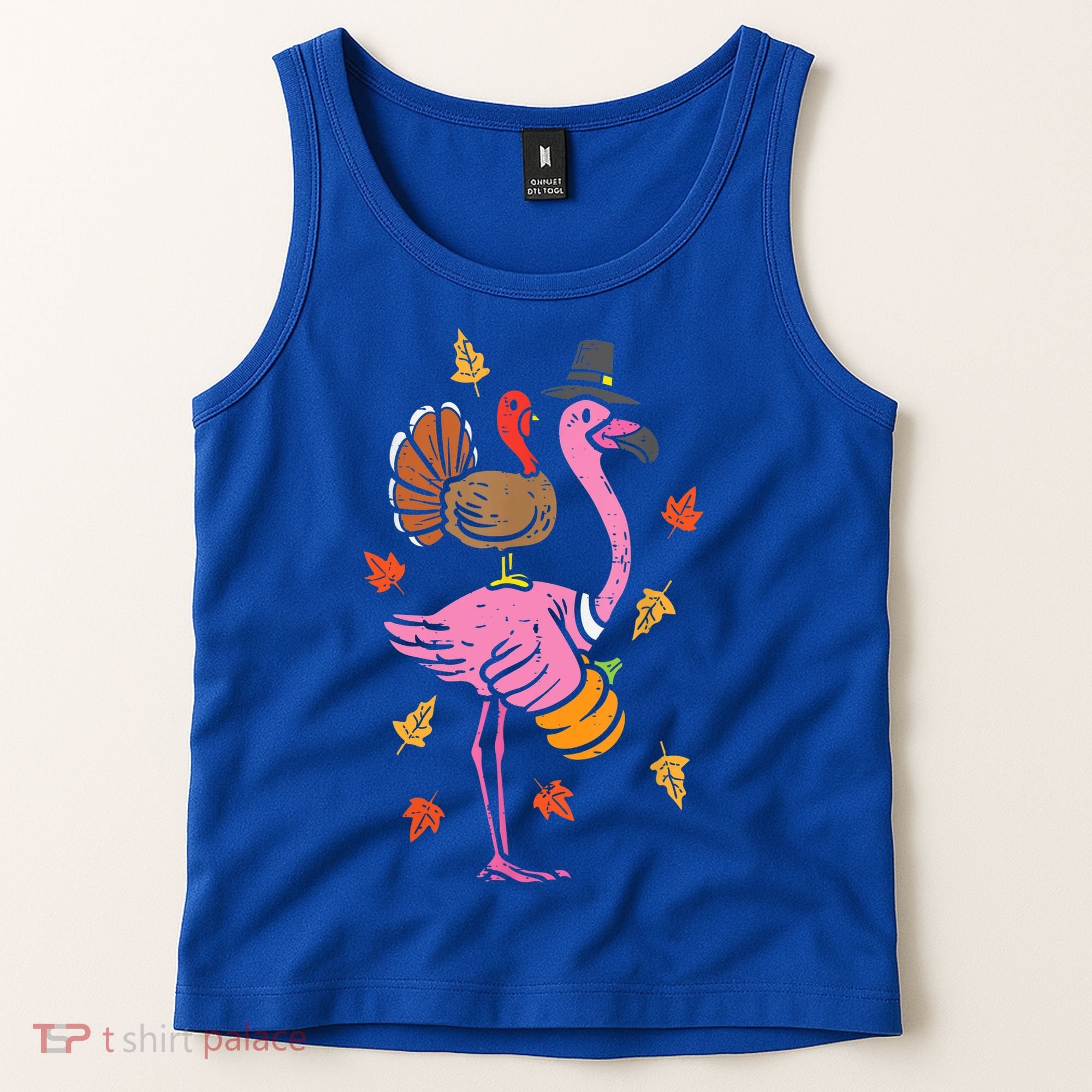 Turkey Pilgrim Flamingo Funny Thanksgiving Tank Top