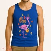 Turkey Pilgrim Flamingo Funny Thanksgiving Tank Top thumb 3