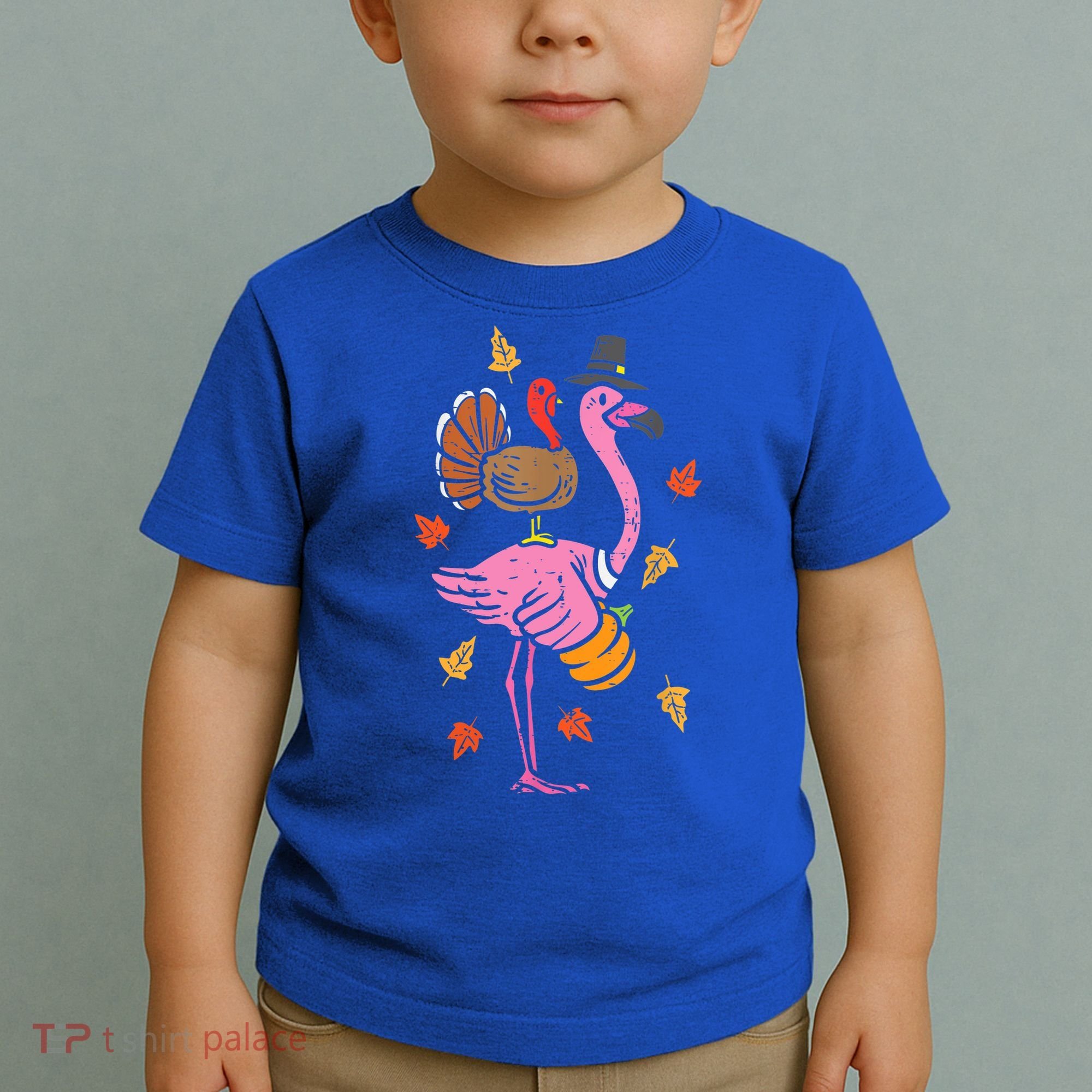 Turkey Pilgrim Flamingo Funny Thanksgiving Toddler T-Shirt