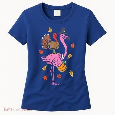 Turkey Pilgrim Flamingo Funny Thanksgiving Women's T-Shirt