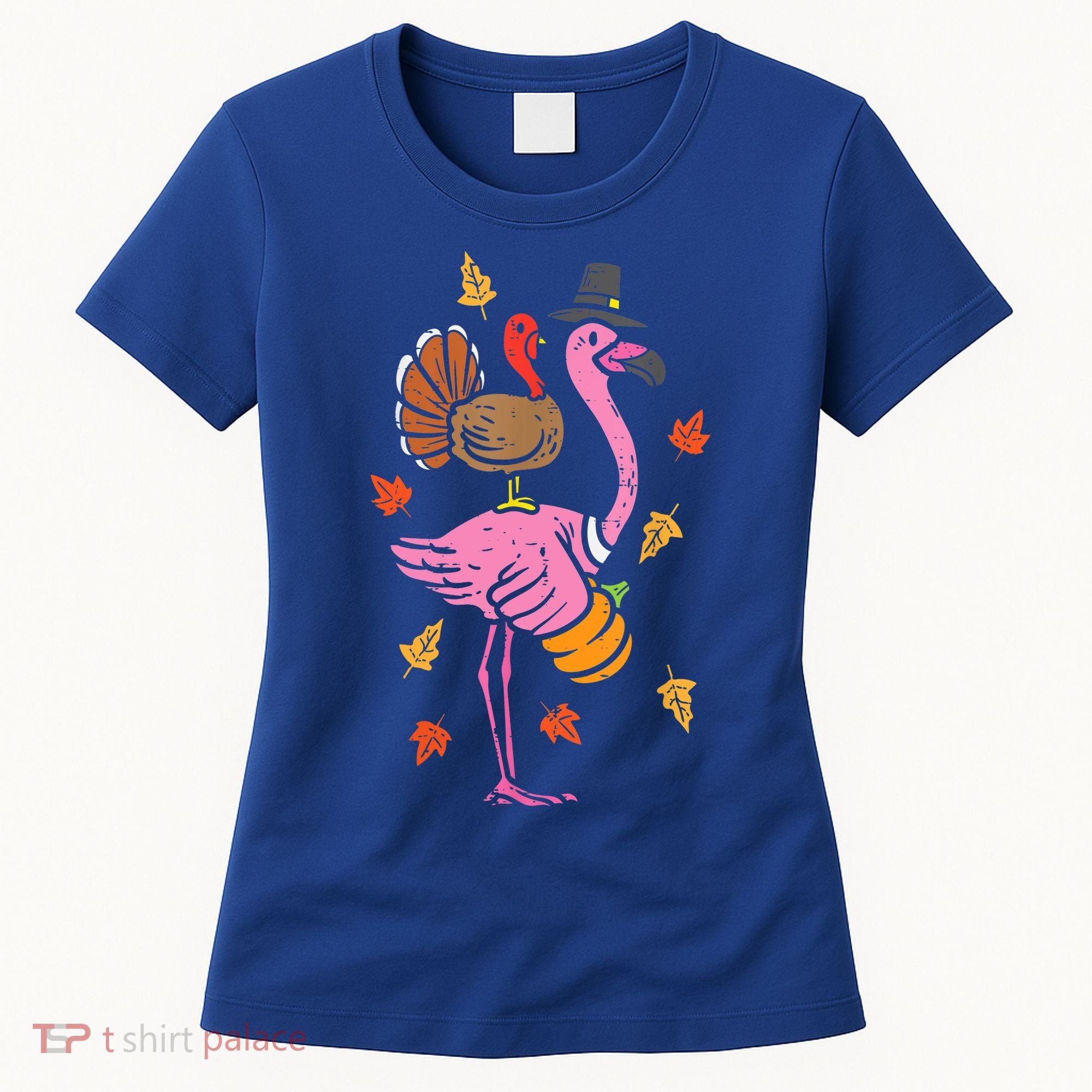 Turkey Pilgrim Flamingo Funny Thanksgiving Women's T-Shirt