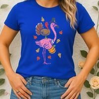 Turkey Pilgrim Flamingo Funny Thanksgiving Women's T-Shirt thumb 2
