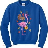 Turkey Pilgrim Flamingo Funny Thanksgiving Kids Sweatshirt thumb 0