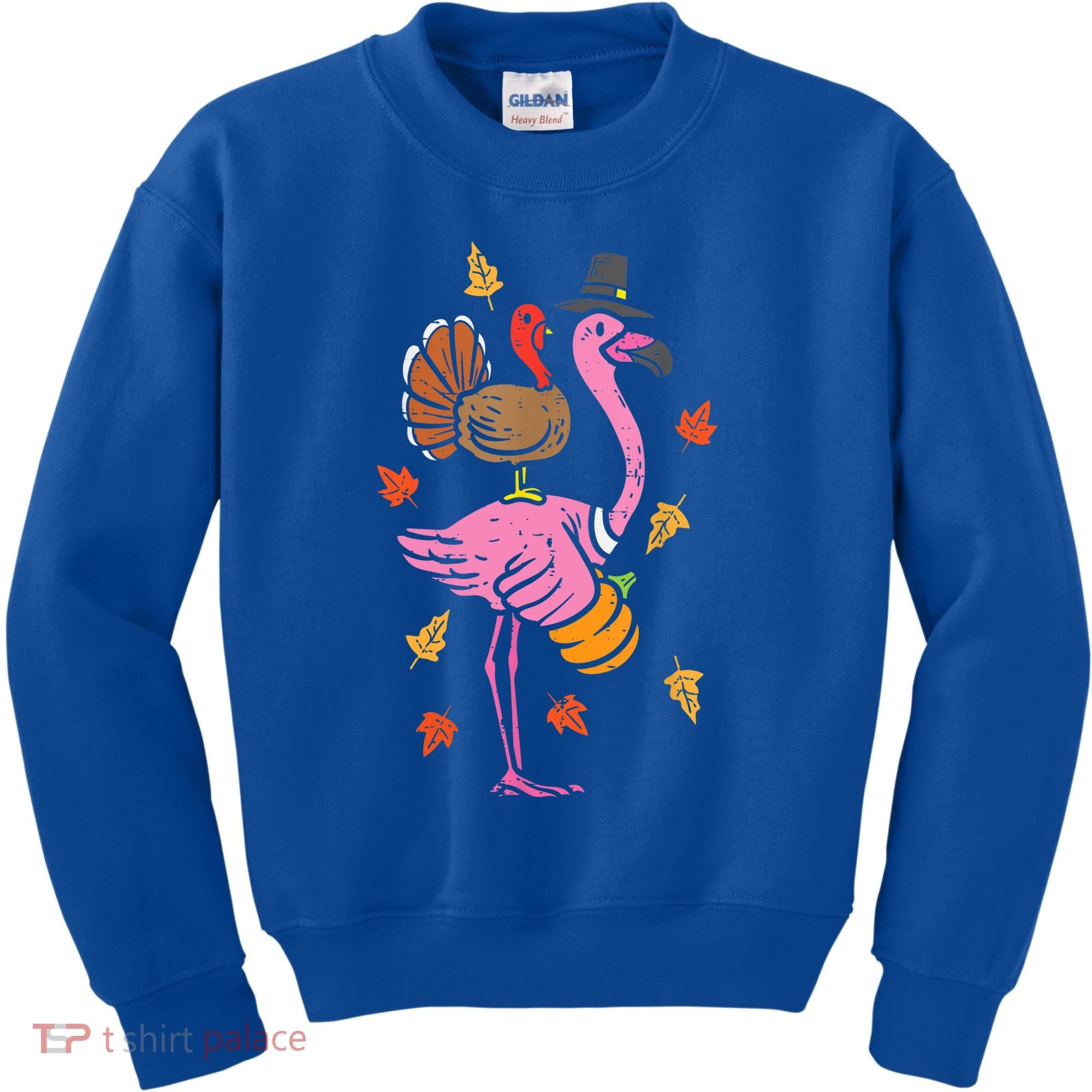 Turkey Pilgrim Flamingo Funny Thanksgiving Kids Sweatshirt