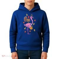 Turkey Pilgrim Flamingo Funny Thanksgiving Kids Hoodie thumb 4